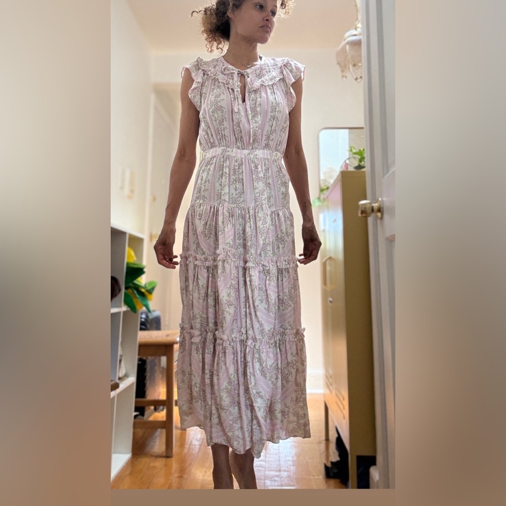 Purple and White Sleeveless V-Neck Maxi Dress